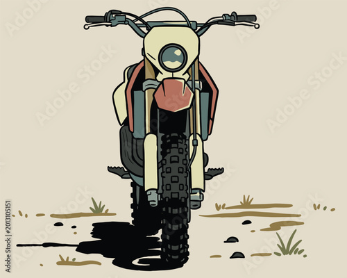 Obraz na płótnie Front View Illustration of a Vintage Style Dirt Bike on Dusty Ground