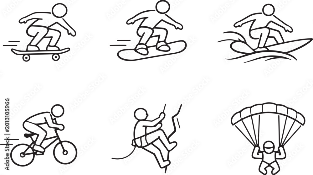 Fototapeta premium Extreme Sports Line Art Icon Set