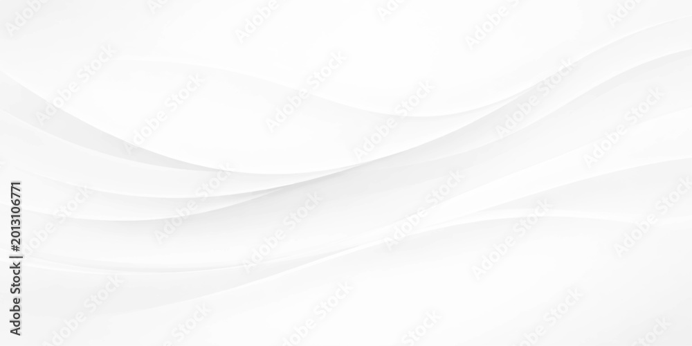 Obraz premium Abstract White Background with Smooth Flowing Light Gray Curves, Soft Layered Wave Shapes and Subtle Shadows, Minimal Paper Cut Style for Modern Clean Creative Design Layouts.