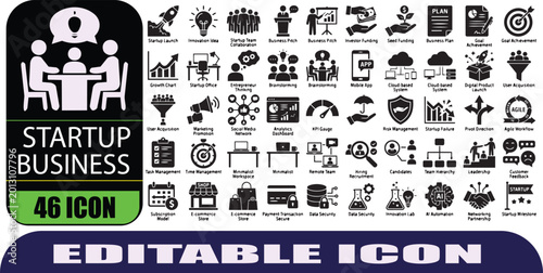 Bilde på lerret Startup Business and Entrepreneurship Editable Icon Set Glyph Vector for Venture