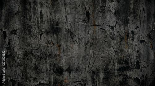Tableau sur toile Dark gray textured wall background with cracked and peeling paint
