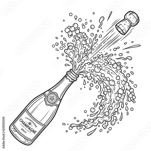 Foto Champagne bottle popping with bubbly splash.