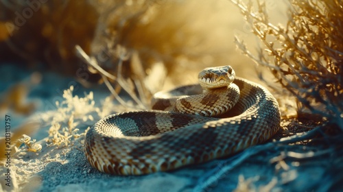 Close-up of a Desert Snake in a Natural Sunlit Setting