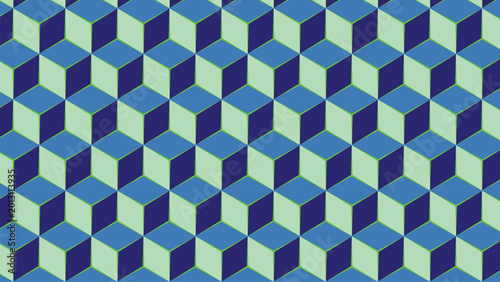 Blue and green 3D cube pattern