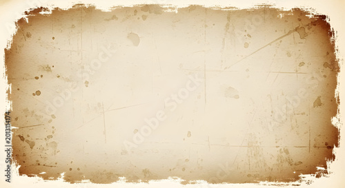 Fotografia Aged parchment paper texture with distressed brown border and blank space