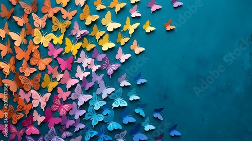 World mental health day concept colorful paper butterflies on teal background #2013117384