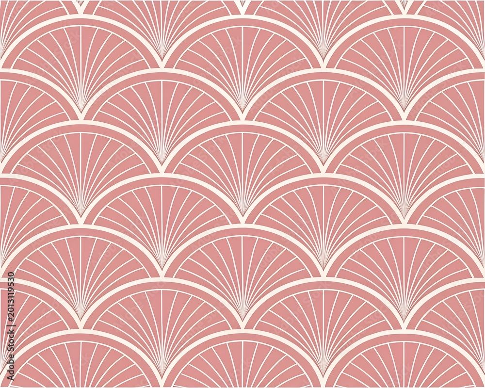 Pink art deco fan pattern with geometric lines and semicircles seamless background design