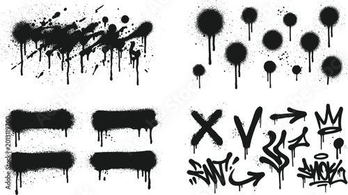 Fotografie Urban graffiti spray paint splatters, drips, strokes, and abstract street art sy