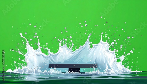 Object submerged in vibrant green water splash