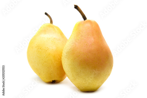 Foto Two ripe yellow pears isolated on white background