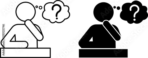 Thinking Icons. Line and Glyph Vector Icons. A Person Contemplating an Interesting Idea. Understanding the Information Gained and Finding a Solution to Problems. Concept Idea