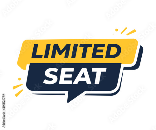 Limited seat label yellow and navy blue speech bubble design
