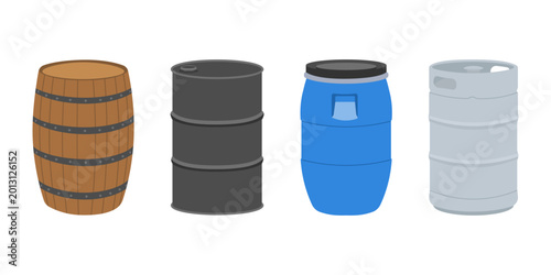 Tableau sur toile Barrel vector oil barrels with fuel and wine or beer barreled in wooden casks illustration