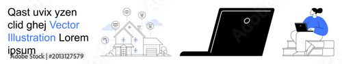 Foto Remote work, digital tools, online communication, smart home, connectivity, modern workforce