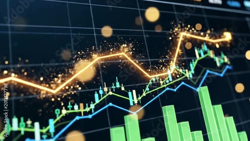 Dynamic Stock Market Chart with Glowing Line Graph and Bar Chart Showing Financial Growth and Data Analysis.