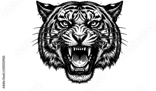 Tableau sur toile Roaring cat face vector bundle with vintage engraving style and fierce feline ex