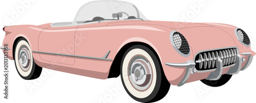 Valokuva Pink Vintage Convertible Sports Car Illustration with Whitewall Tires
