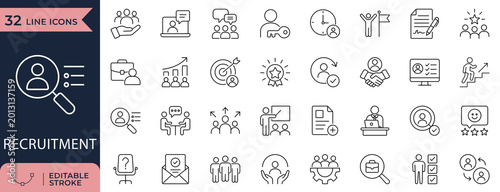 Obraz na płótnie Recruitment and Human Resources Line Icons Set