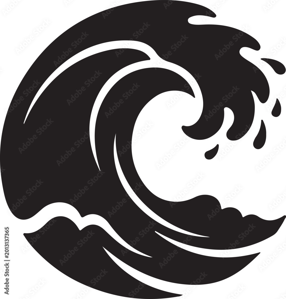 Naklejka premium Black wave icon on white background