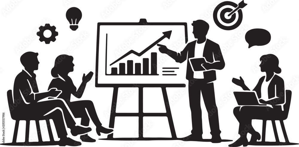 Fototapeta premium Business Presentation and Team Strategy Meeting Vector Illustration 