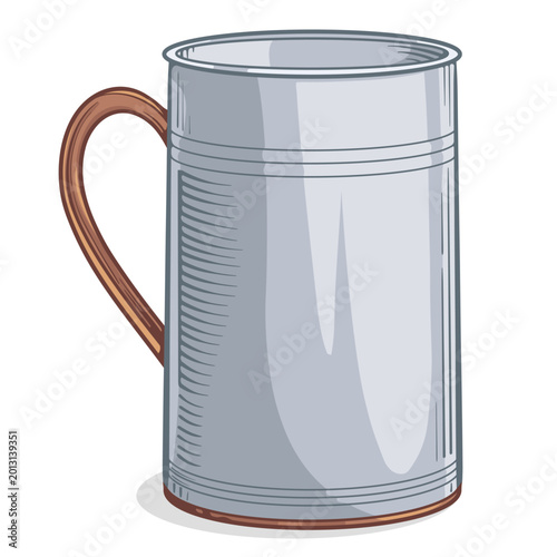 Industrial style metal mug for drinks, vector illustration, isolated
