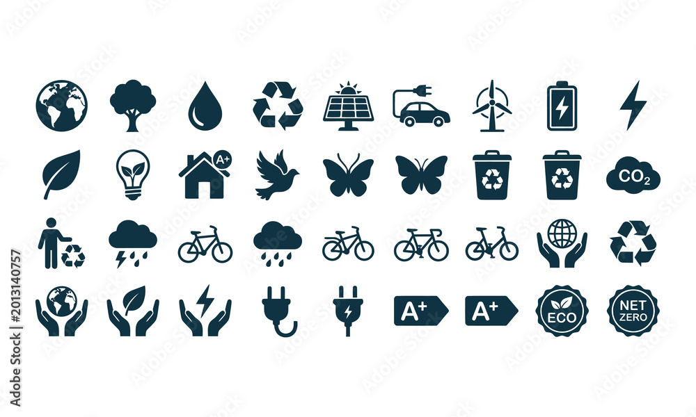 Fototapeta premium Collection of various flat design eco friendly environmental conservation symbols