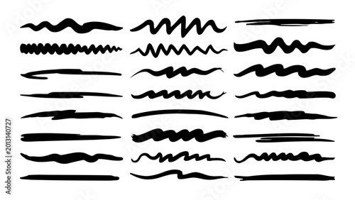 Collection of hand-drawn brush stroke underlines and wavy lines