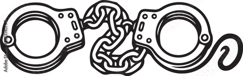 Fotografía A line drawing of handcuffs with a chain and lock