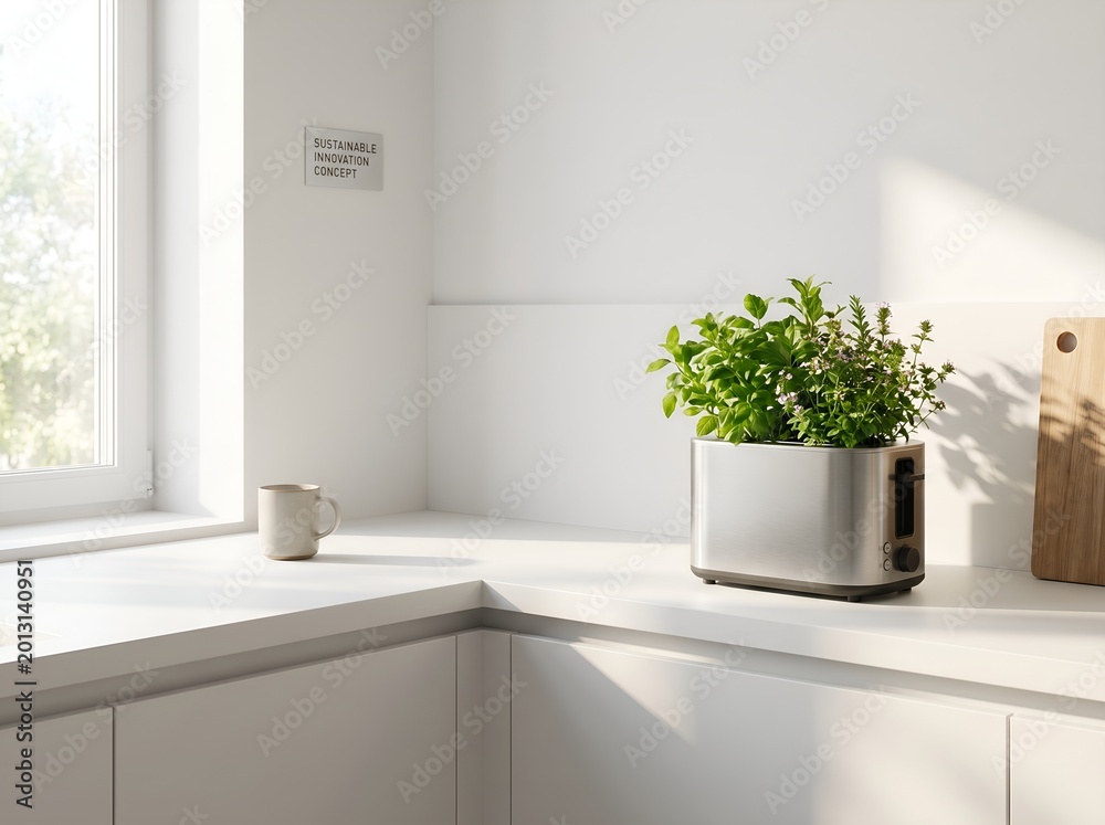 Fototapeta premium Creative Kitchen Innovation Toaster Planter with Herbs