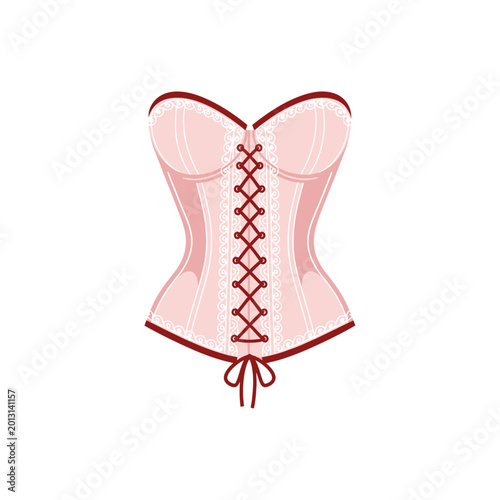 Pink Corset Vector Illustration - Elegant Lace Up Lingerie Design