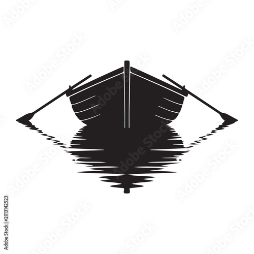 Photos Rowboat silhouette vector with oars and water reflection