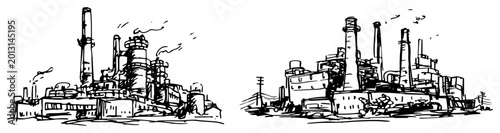 Cuadro en lienzo Large industrial complex with factories and power plant facilities hand drawn in