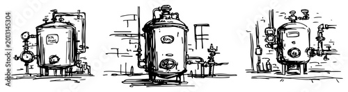 Canvastavla Industrial pressure tanks with pipes and valves for manufacturing facility in sk