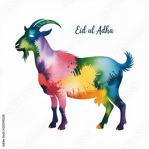 Colorful watercolor goat illustration for eid ul adha isolated on white