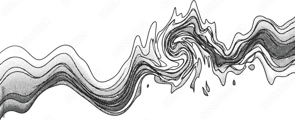 Fototapeta premium Monochrome Fluid Flow Background with Dynamic Swirls and Contour Lines Vector