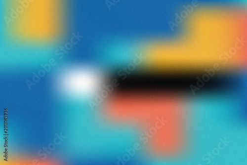Abstract background texture featuring vibrant, blurred color blocks of blue, yellow, orange, and black with a grainy noise effect
