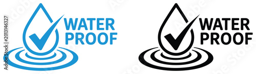 Bild auf Leinwand Water Resistant Vector Symbol Featuring Blue Droplet and Check Mark for Product