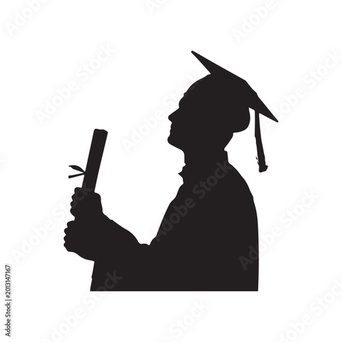 Male Graduate Silhouette Holding Diploma Wearing Cap for Success