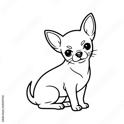 Cute Chihuahua sitting with a playful expression in a simple line drawing style