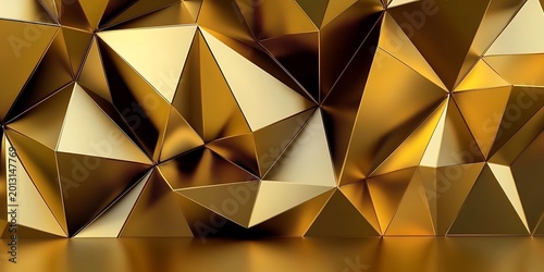 Shiny gold geometric pattern with sharp angles and reflective surface.