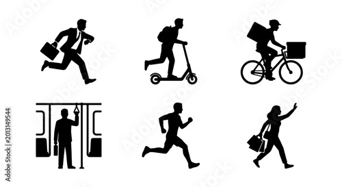Photos Business Rush Hour Icons: Running Man, Scooter, Bike Courier, Commuter, Jogger,