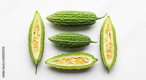 Vibrant Bitter Melon Slices Showcasing Natural Texture And Seeds