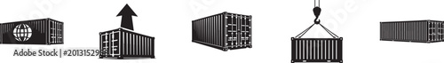 Photos Set of sea shipping container vector icons for cargo export import logistics transport design