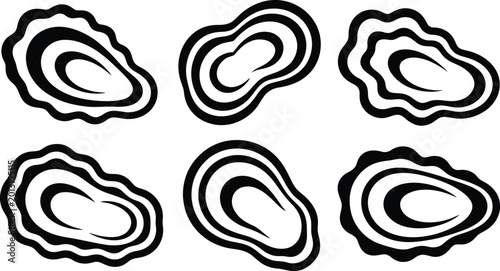 Εκτύπωση καμβά Hand Drawn Oyster Shell Vector Icon Set Black White Sea