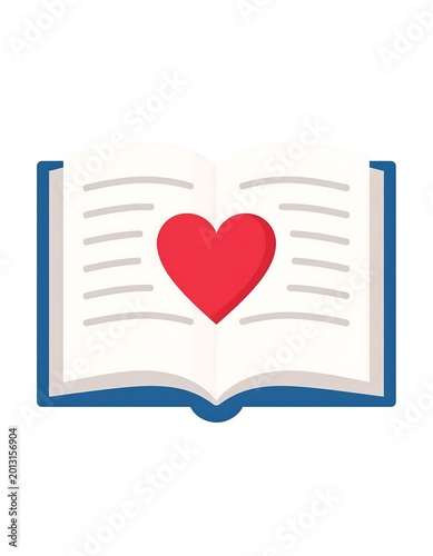 Open book with red heart symbol inside