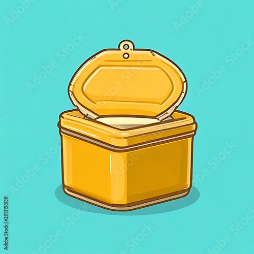 Open golden box on turquoise background