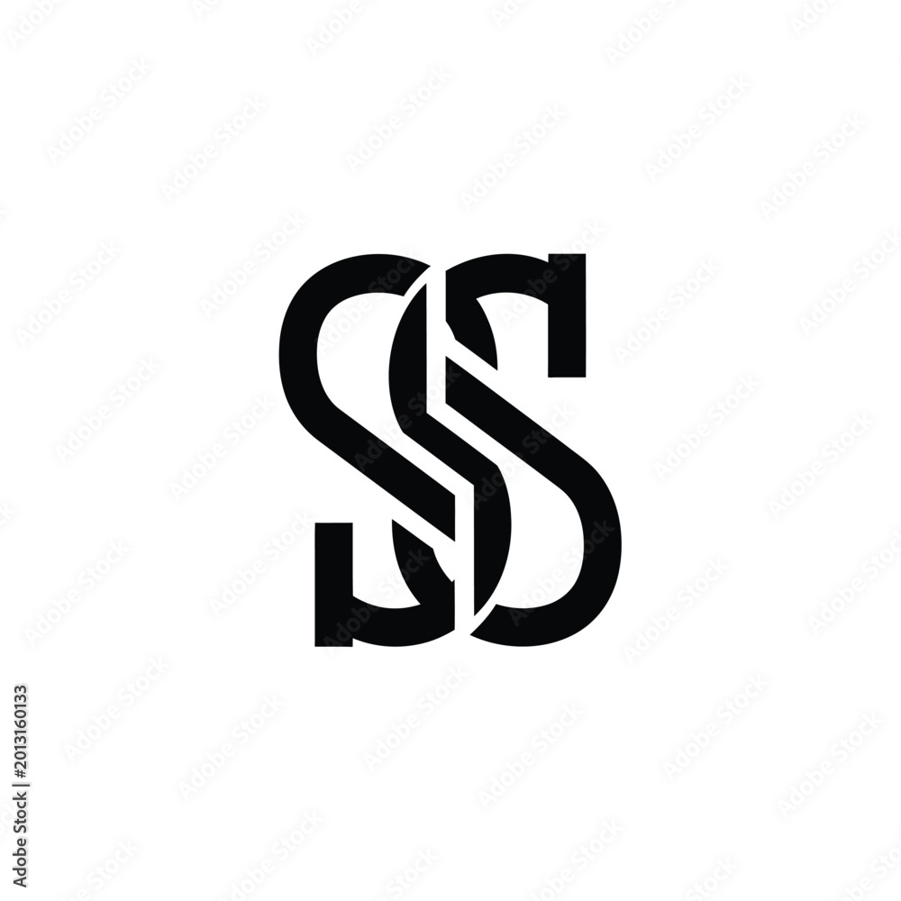 Fototapeta premium Interlocking letter s monogram in bold black lines on a white background