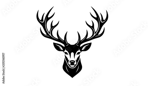 Obraz na plátně Elegant symmetrical deer head silhouette vector for luxury logo branding décor a