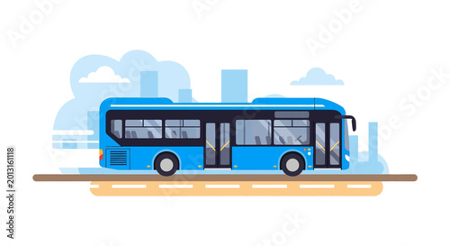 Blue Bus Vehicle Transport Side View.