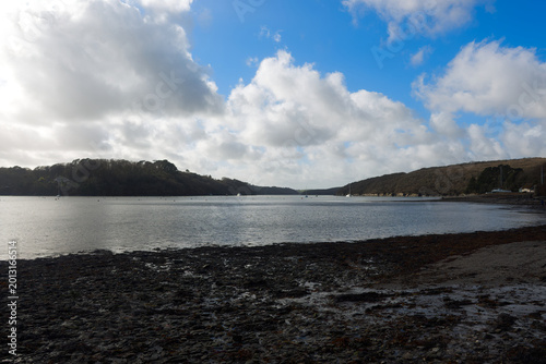 Fotografie Idyllic rural scenery with bay at English ria of Helford River on a winter day